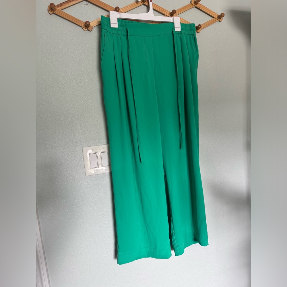 Green Nicole Miller Tapered Drawstring Wide Leg Trouser